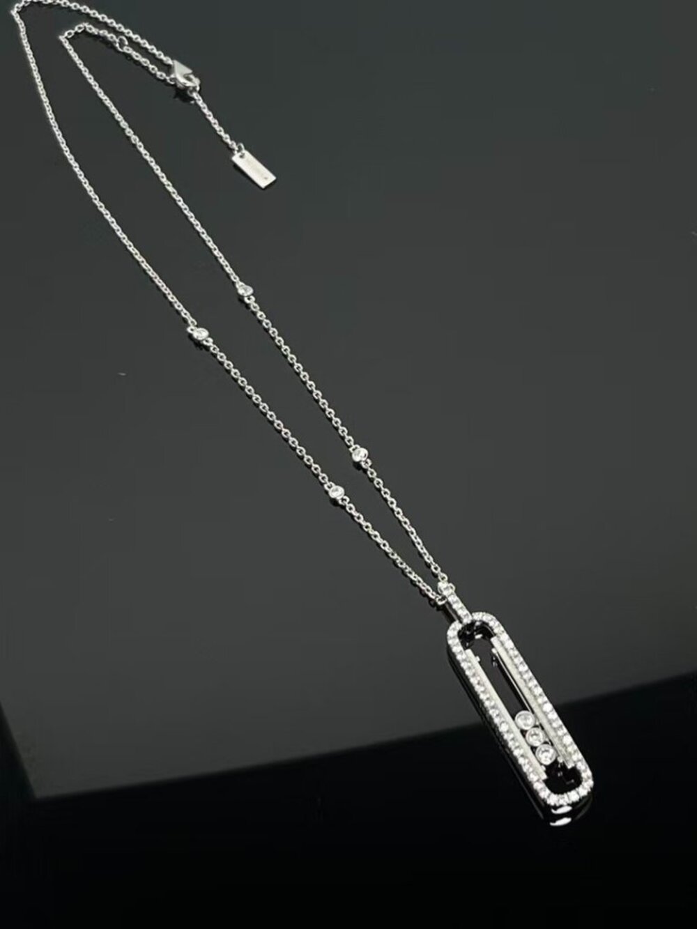 Messika Silver Pave Link Necklace withFloating Diamonds